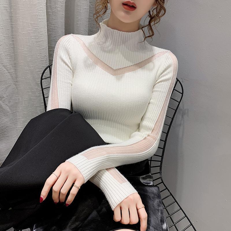 Women's Long Sleeve Knit Sweater - Half High Neck, Autumn/Winter Fashion Pullover 