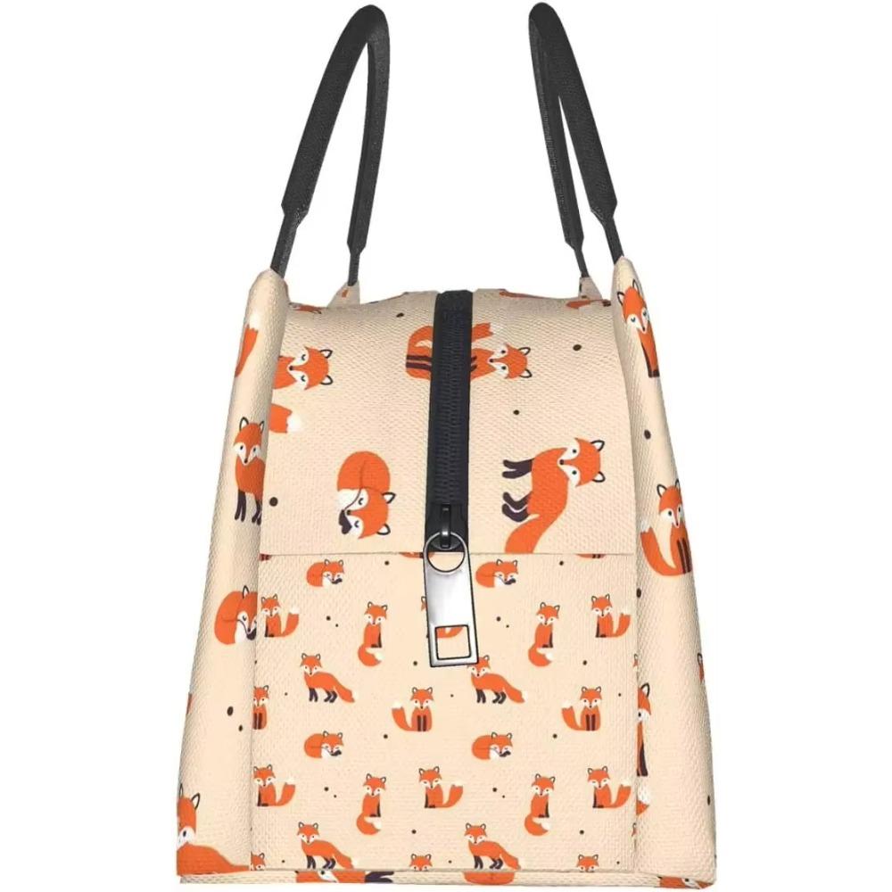 Vintage Cute Little Red Fox Lunch Bag Thermal Tote Bag for Women Lunch Box Reusable Insulated Lunch Container Work Pinic Travel