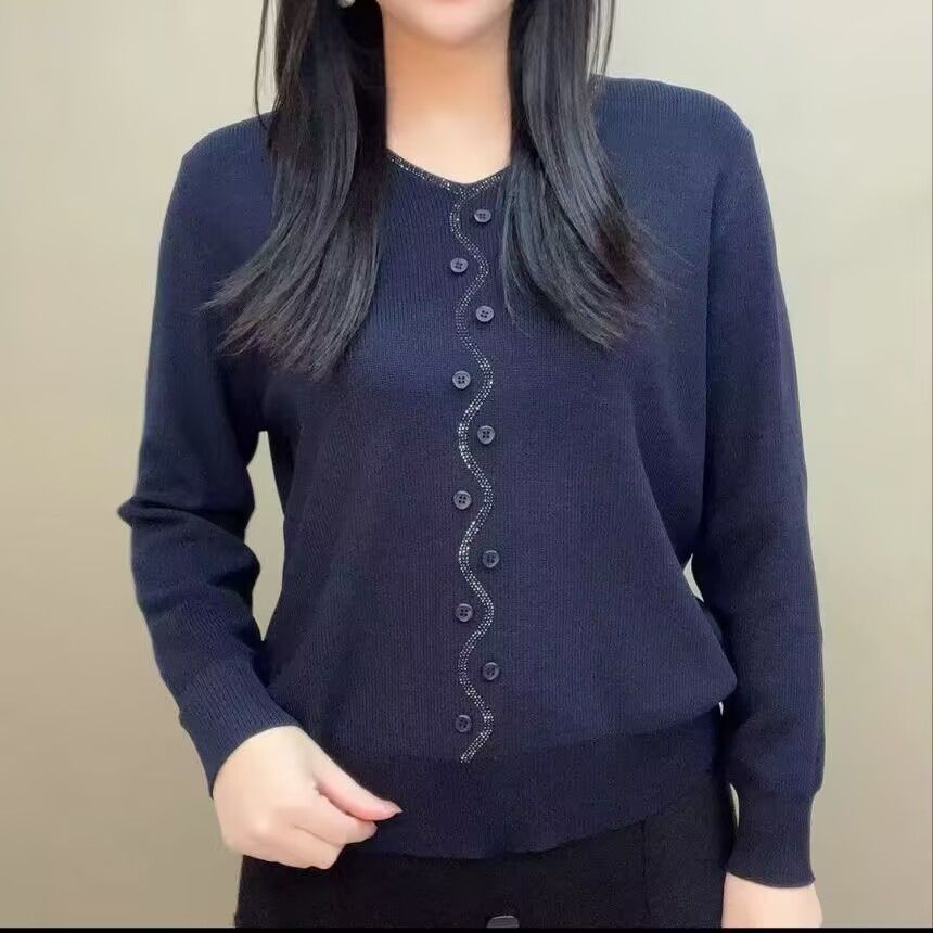 Women's V-Neck Sweater Loose Solid Color Plus Size Knitwear Solid Color Pullover Sweater