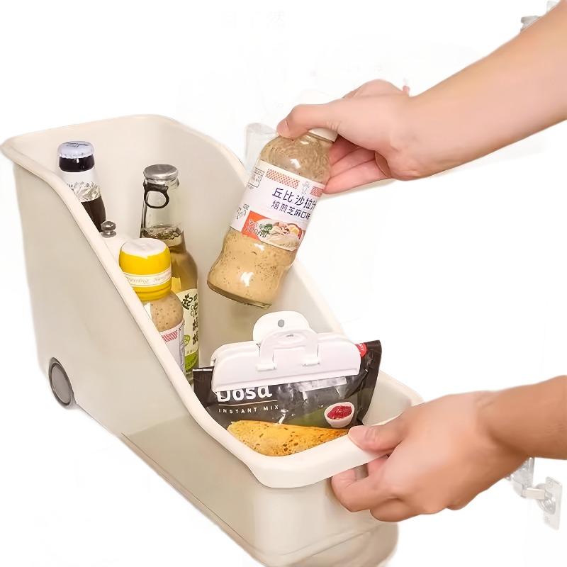 Kochgeschirr-Aufbewahrungsbox, Küchen-Aufbewahrungsbox, Haushalts-Multifunktions-Kunststoff-Küchenschrank-Aufbewahrungsbox, Kühlschrank-Kleinkram mit Rädern