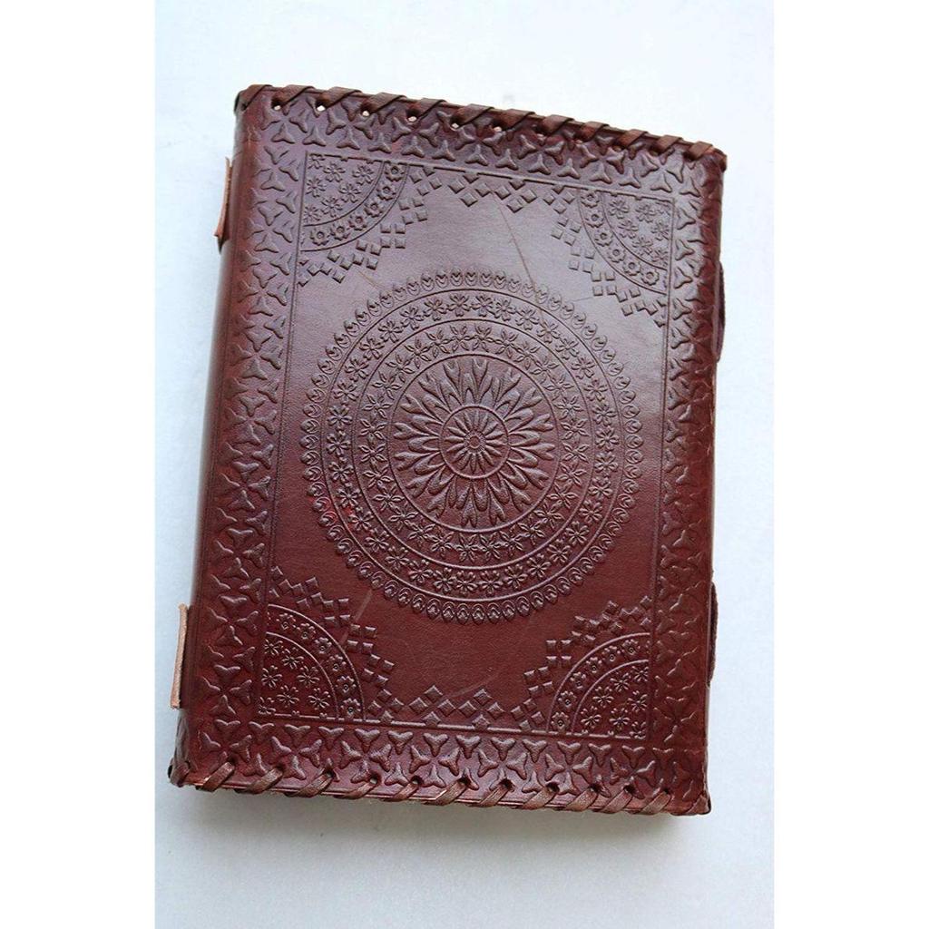 Genuine Brown Leather Blue Stone Embossed Leather Journal Refillable Paper White Pages Writing Notebook