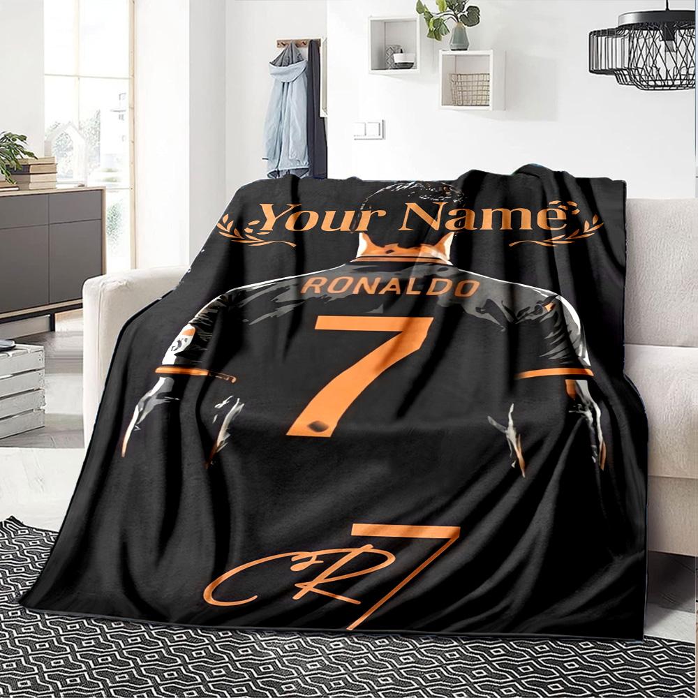 Cristiano Ronaldo (143) Personalized Text Blanket Multi-purpose Customizable Blanket Warmthful Decor Suitable for Sofa Nap Livingroom Picnics