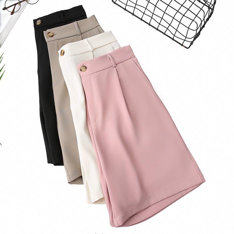 Lässige, modische Anzughose für Damen, Sommer, einfarbig, elastisch, hohe Taille, kurze Hose mit Taschen, für die Arbeit, das Büro, den Urlaub, bequeme, leichte Übergrößenhose