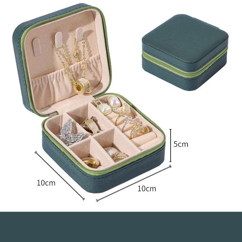 1PC Mini Jewelry Organizer Display Travel Jewelry Zipper Case Boxes Earrings Necklace Ring Portable Jewelry Box Leather Storage