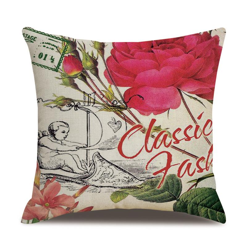 Linen Pillowcase American Rustic Rose Sofa Cushion Cover Retro Style Car Home Soft Decoration