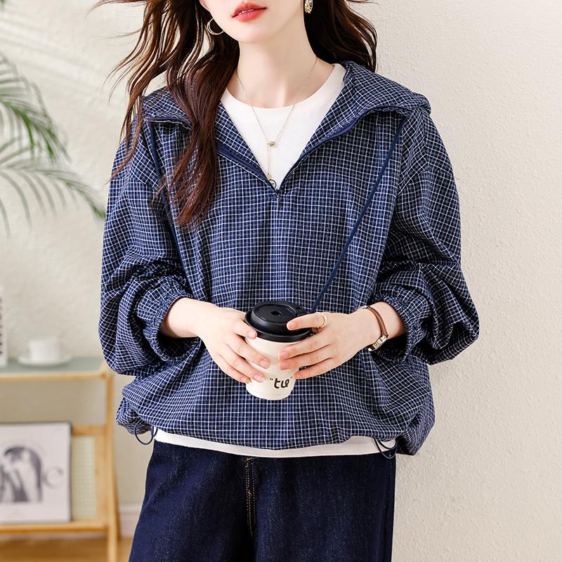 DIMANAF 2025 New Autumn Blouse Plus Size Plaid Hoodie Women Shirt Tops Fashion Loose