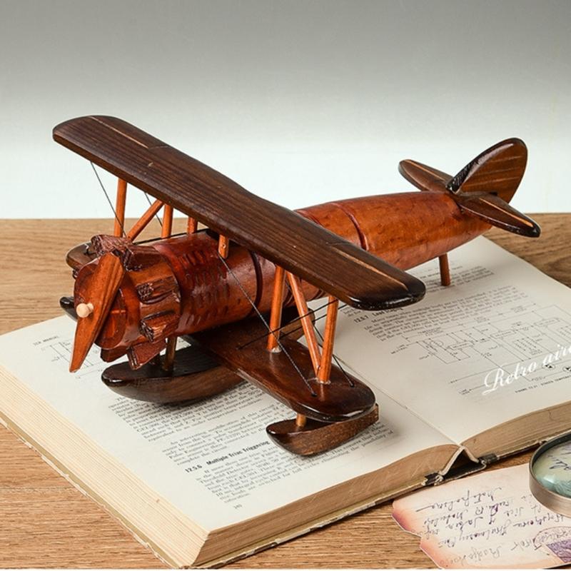 Handmade Wooded Air Plane Model Ornament Living Room Desktop Creative Decoration
