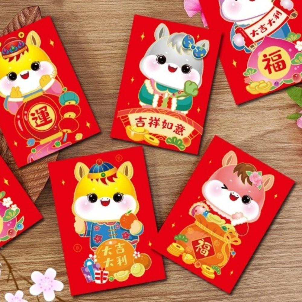 6pcs Chinese 2026 Horse Year Red Envelope Traditional Lucky Money Envelopes  Lunar Year Celebration