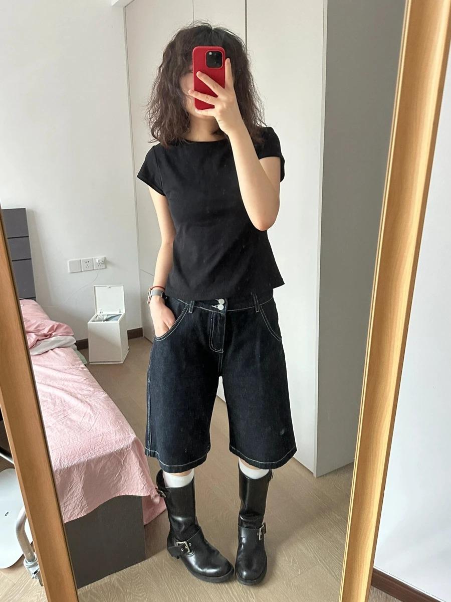 Европейские американские широкие джинсовые шорты женские повседневные свободные — фото 5