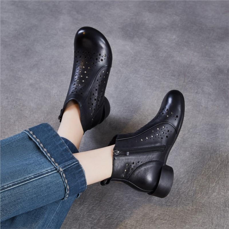 Johnature Pantofi de damă respirabili cu decupaje Piele naturală Confortabili Talpă moale Stil retro Cizme de vară