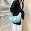 Women Solid Color PU Leather Shoulder Crossbody Bag Pleated Padded Handbag Purse