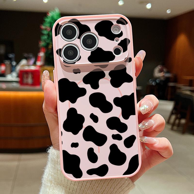 Cow Print Magnetic Phone Case For iPhone 17 Pro 16 15 14 13 Pro Max For Magsafe Wireless Charge Lens Protect Hard Back Cover
