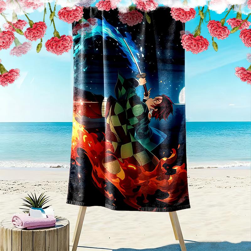 Demon Slayer Kimetsu no Yaiba Print Beach Towel, Large Soft Quick Dry Towel for Beach Camping Swimming