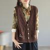 Spring and Autumn V-neck Knitted Vest Top Casual Retro Hollow Pocket Embroidered Sweater Vest for Women