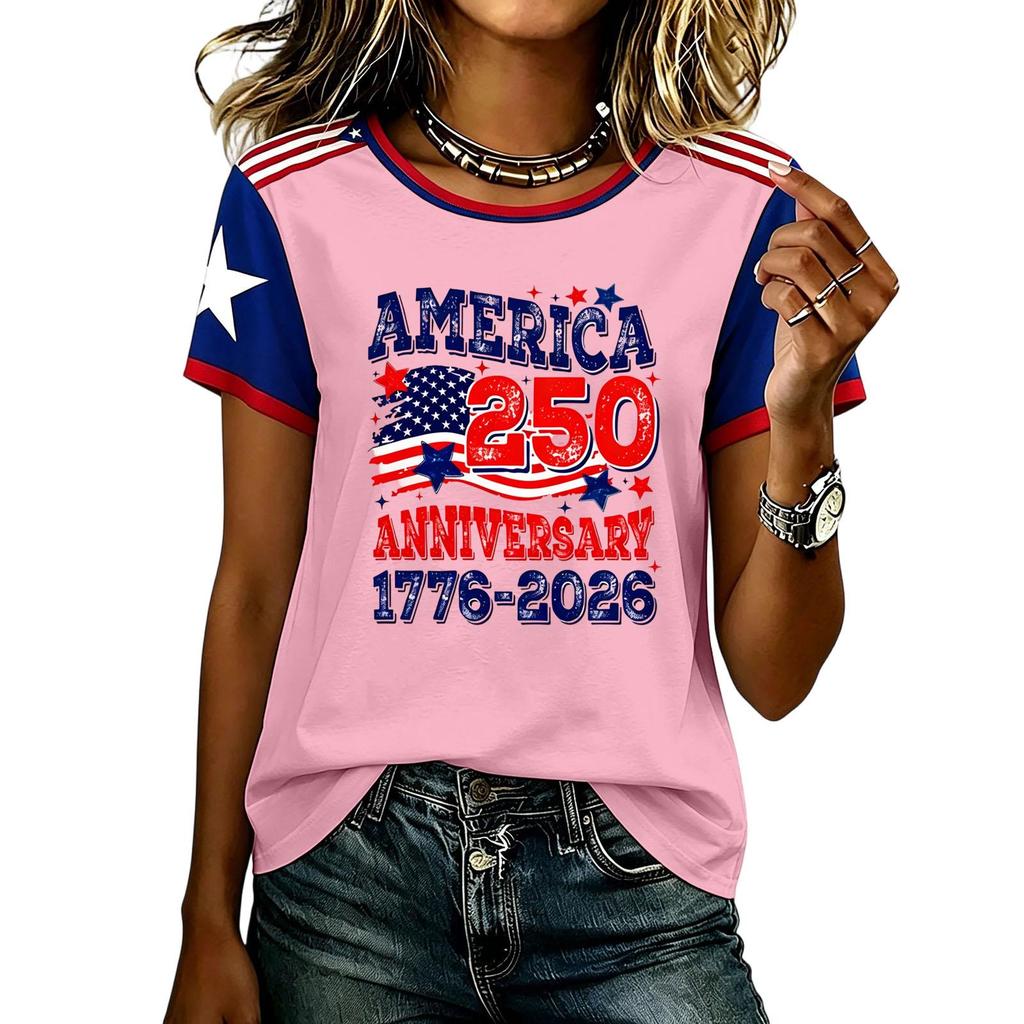 Casual Short Sleeve Graphic T Shirt for Men and Women American Anniversary Print Lightweight Comfortable Top