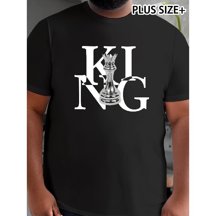 Men's Plus Size Oversized Chess King Print T-Shirt - Retro Loose Fit Short Sleeve Tee with KING Chess Piece, - Casual & Chess-Themed Apparel, Machine