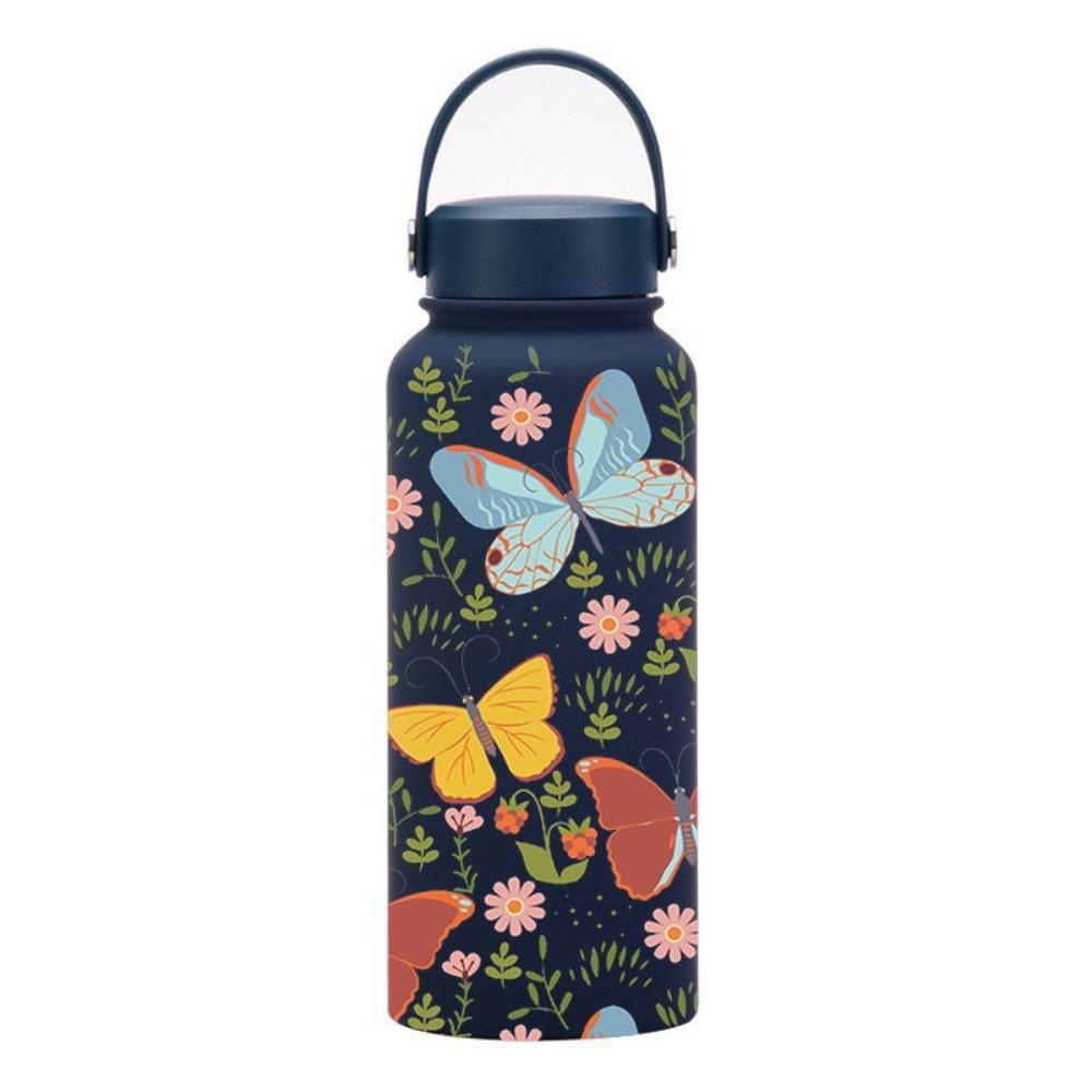 

1L Outdoor Insulated Mug Creative Floral Insulated Bottle Thermal Water Bottle Kitchen Supplies Style 3