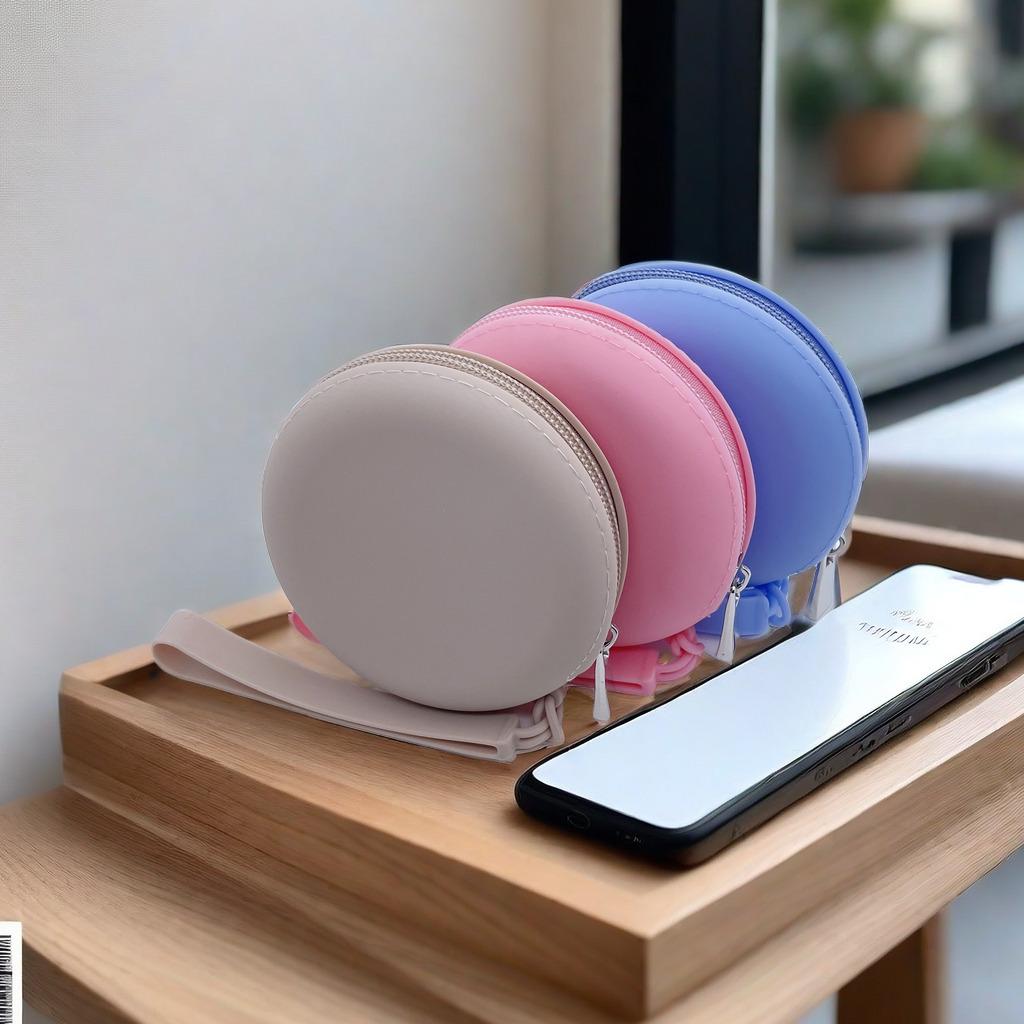 Waterproof Silicone Round Coin Purse - Earphone, Cable & Lipstick Storage Bag with Portable Zipper Key Holder