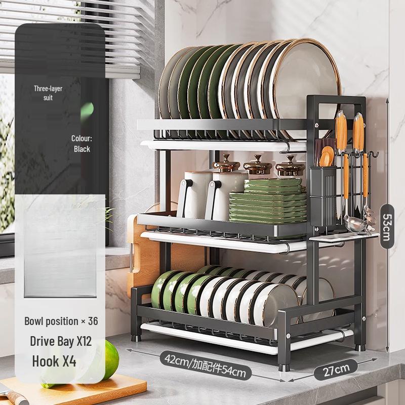 YouShu 3-Tier Black Kitchen Dish Drying Rack Set