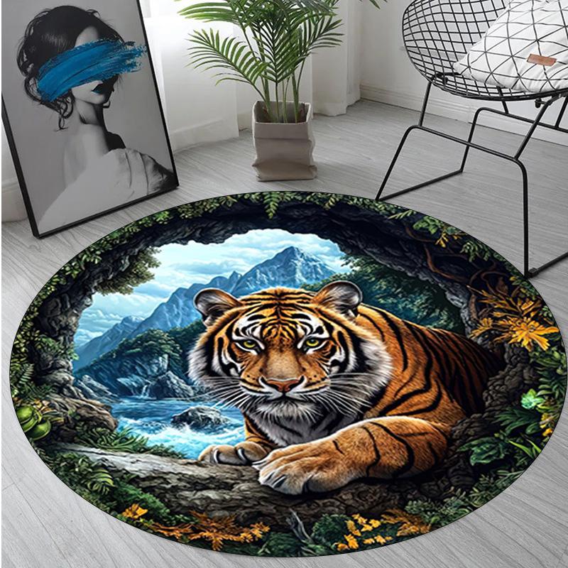 Animal Tiger Circular Rug - Office Decorative Carpet For Living Room Bedroom Door Mat Floor Rug Computer Chair Area Rug