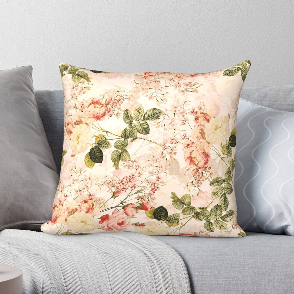 Peach Roses Botanical Garden Pillowcase Polyester Linen Velvet Creative Decor Throw Pillow Case Sofa Seater Cushion Cover 18"