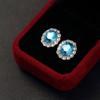 Fashion Luxury  Silver Needle Sea Blue Small Zircon Stud Earing Aquamarine Earrings For Women Christmas Gift Korean