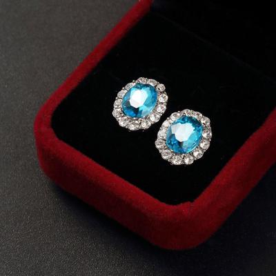 Fashion Luxury Silver Needle Sea Blue Small Zircon Stud Earing Aquamarine Earrings For Women Christmas Gift Korean