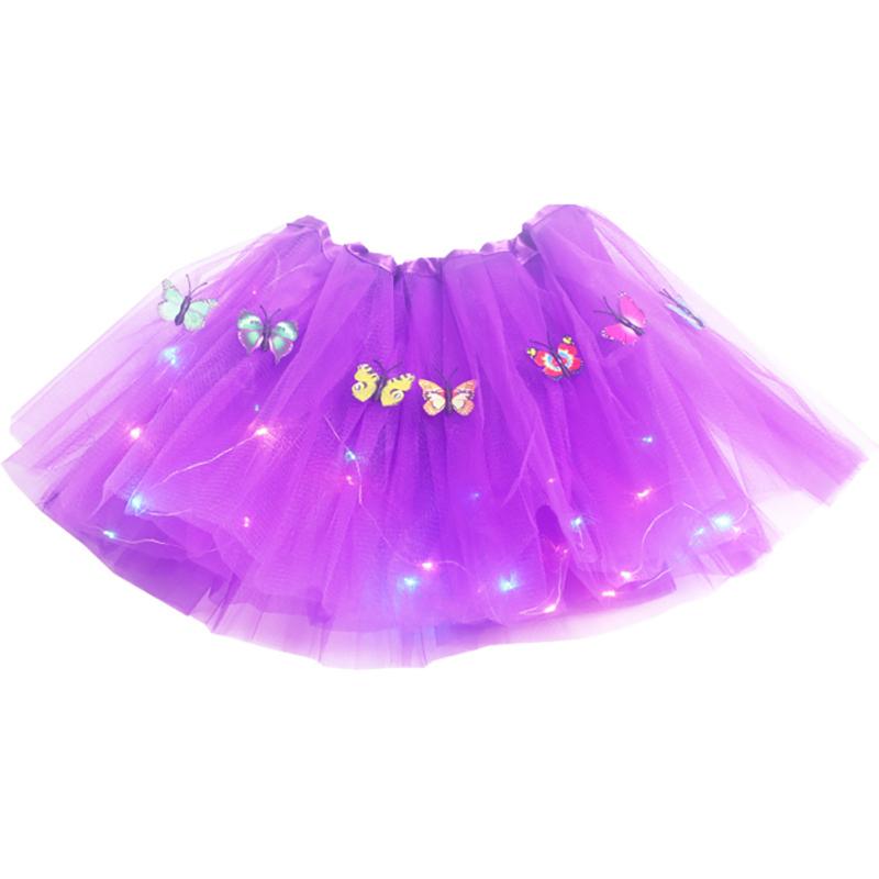 Girls Led Light Up Butterfly Tutu Skirt Glowing Elastic Waistband Multi-color Mesh Skirt For 2-12