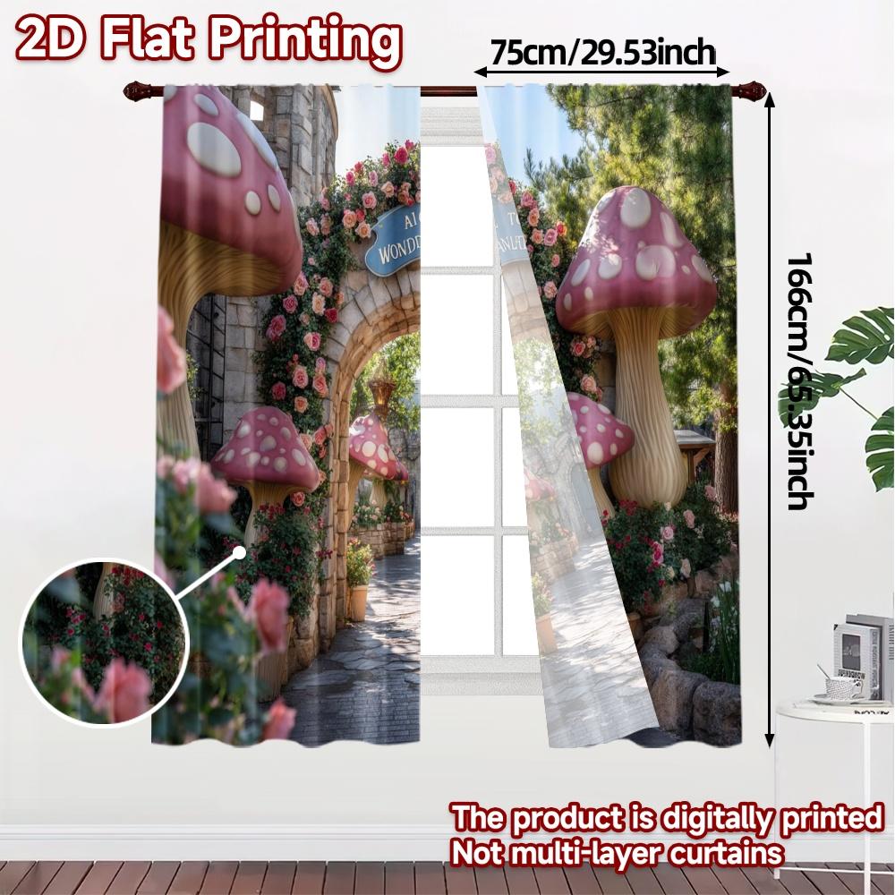 2pcs, 2D FLAT PRINTING Curtains (Without Rod) Wonderland Path Print Modern Curtains Versatile 100% Polyester Curtains Outdoor