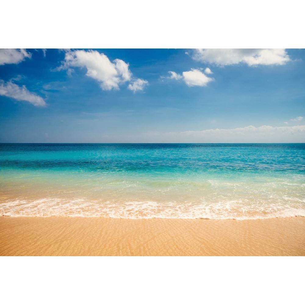 Background Photo with Beach Waves and Sunset, Summer Vacation, Ocean, Beach, Blue Sky, White Cloud, Sand, Photo Shoot