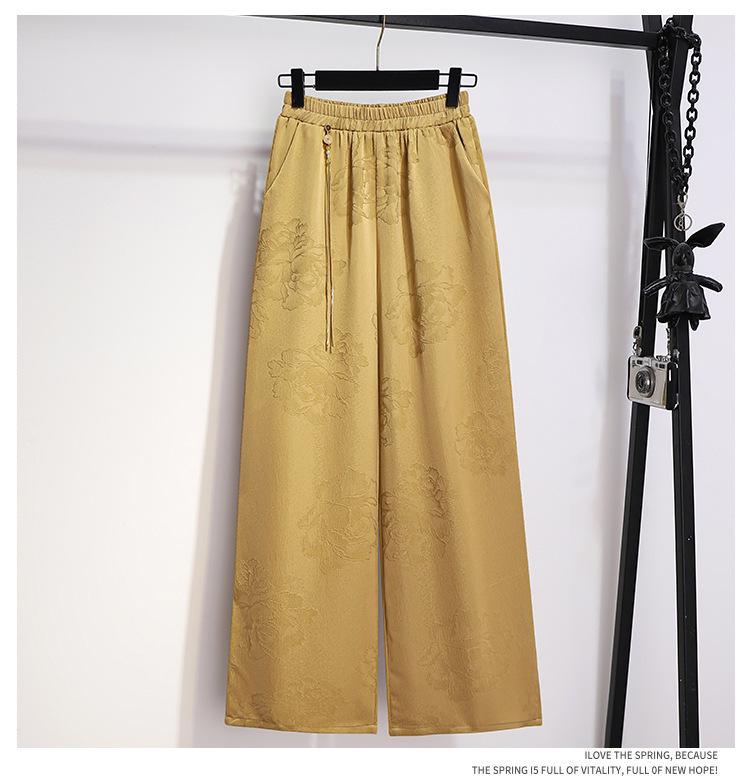 Authentic Silk Jacquard Wide-Leg Pants - New Chinese Style, Spring/Summer Collection Medium