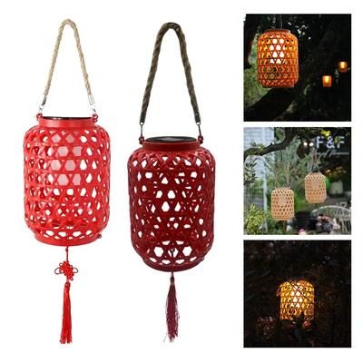 Waterproof Solar Lantern 800 MAH Warm Light Imitation Rattan Lantern Retro Style Pendant Lights Imitation Bamboo Lantern