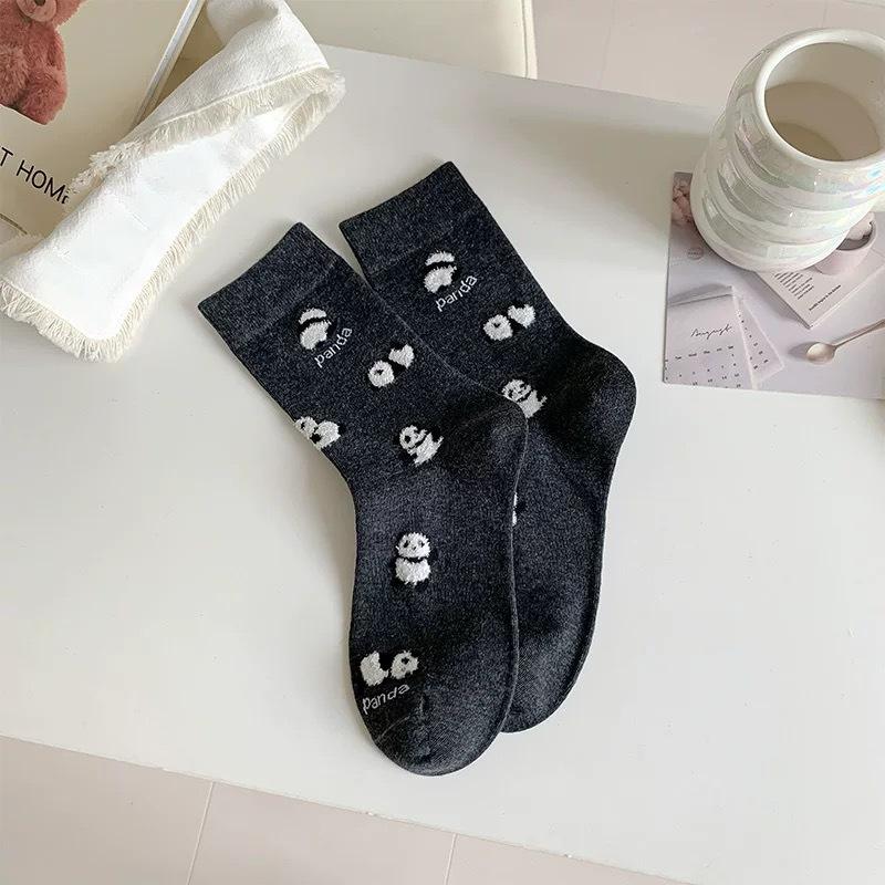 Trendy Socks, Women's Plush Panda Socks, Cute and Versatile Mid-calf Socks, Boneless Cotton Socks, Sweet School Style, Pile Pile Socks