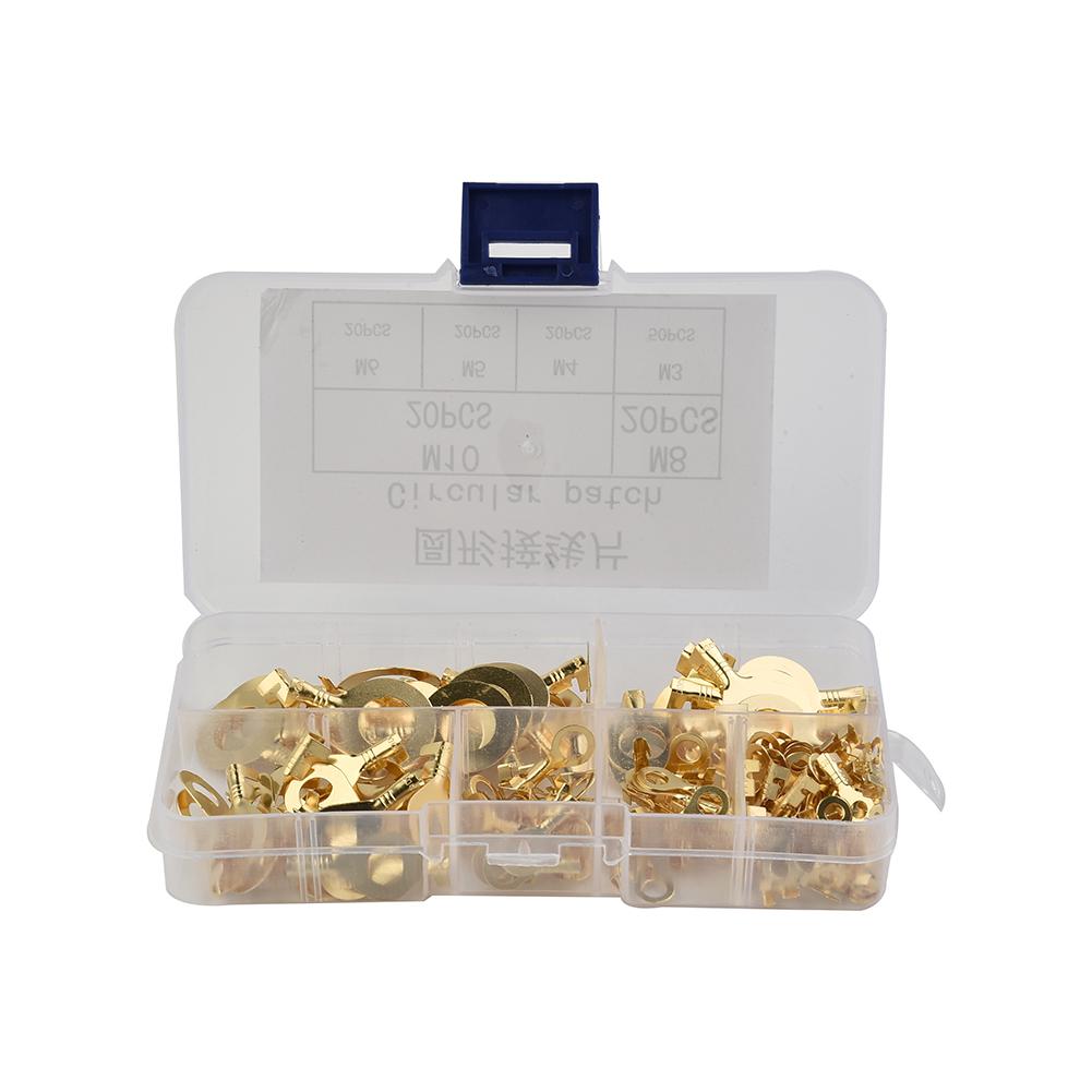 150pcs Brass Cable Lugs Assorted Sizes Copper Ring Connectors for M3 M5 M6 M8 M10 with Clear Storage Container