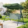3 Seater Garden Swing Seat Chair Outdoor Bench with Adjustable Canopy and Metal Frame, Green Stripes