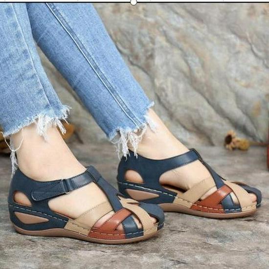 Plus Size Women's Summer Wedge Sandals with Round Toe and Magic Tape Closure