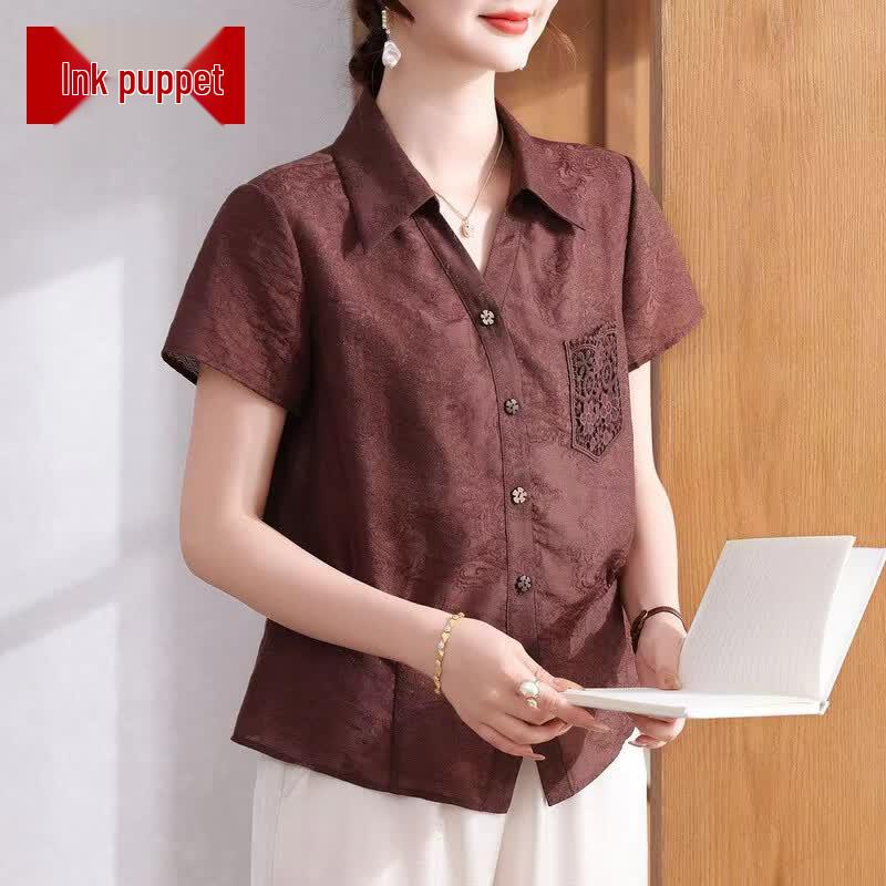 Mo ou Women s 2026 Summer Lapel Short-Sleeve Shirt XL