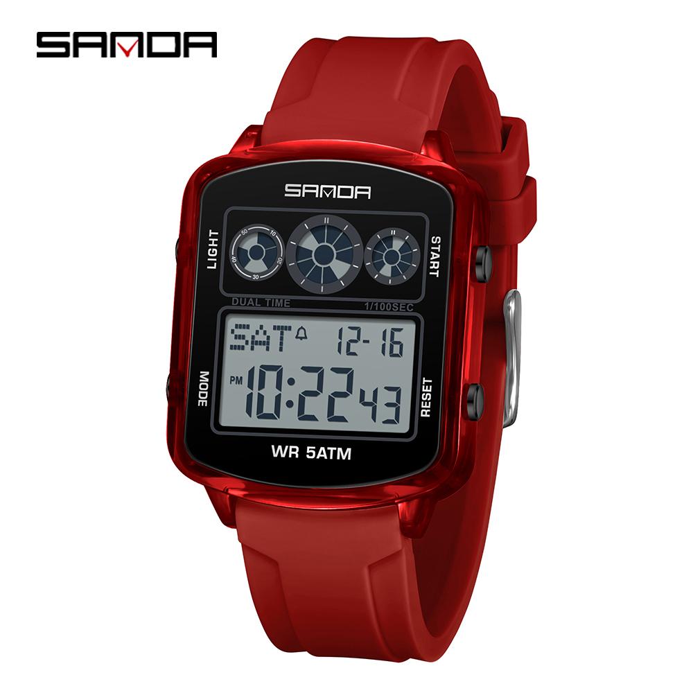 SANDA Brand 6503 Fashionable Square Timer Electronic Watch, Student Alarm Clock, Multifunctional Waterproof Sports Men's Watch