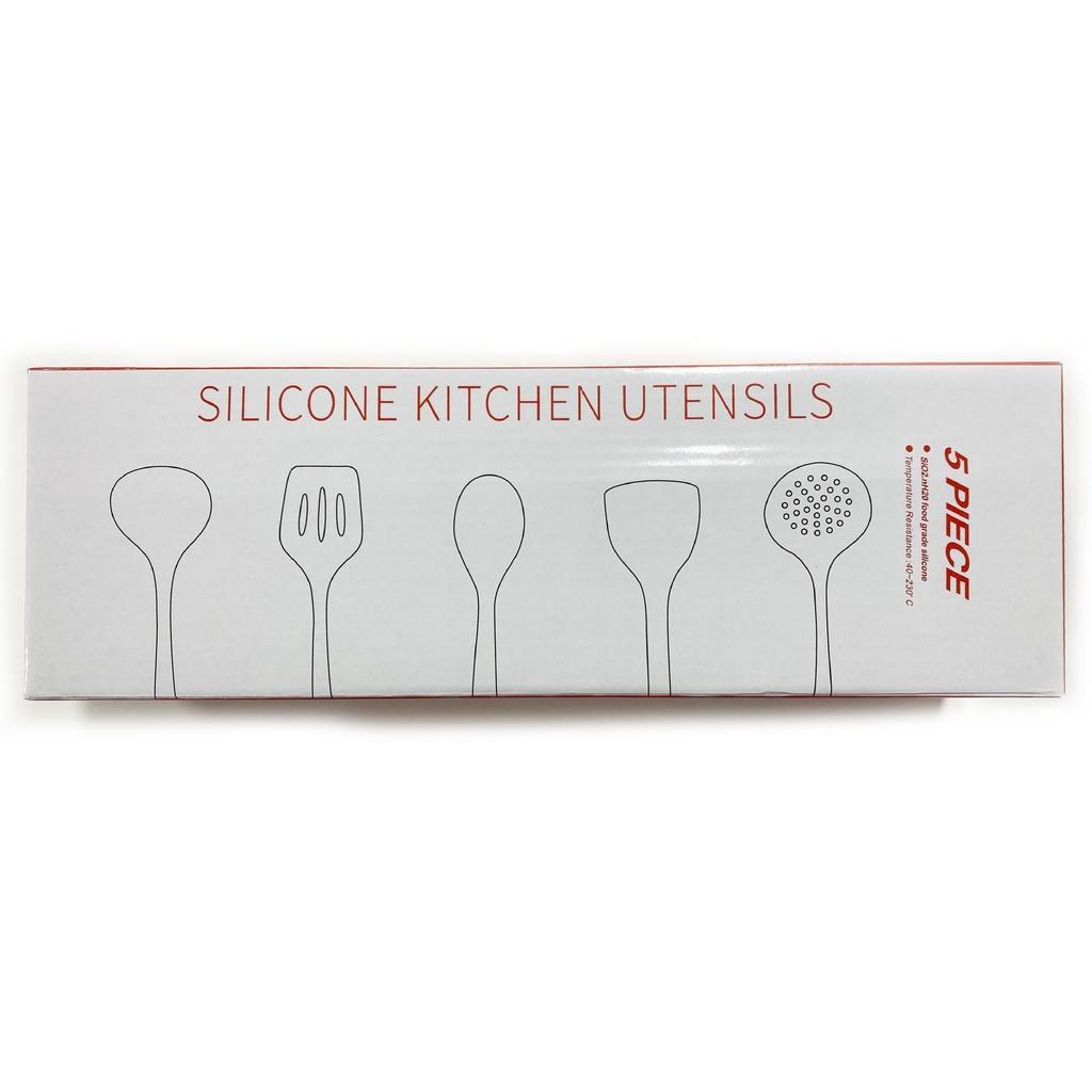 High-Temp Resistant Silicone Kitchen Utensil Set: Spatula, Ladle, Slotted Spatula, Slotted Spoon, and Rice Spoon (5-Piece Non-Stick Set)