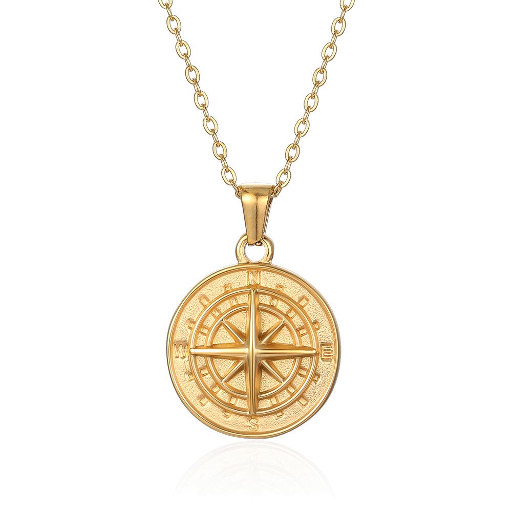 Minimalist Titanium Steel Compass Necklace: Versatile Unisex Pendant on a Short Stainless Steel Clavicle Chain