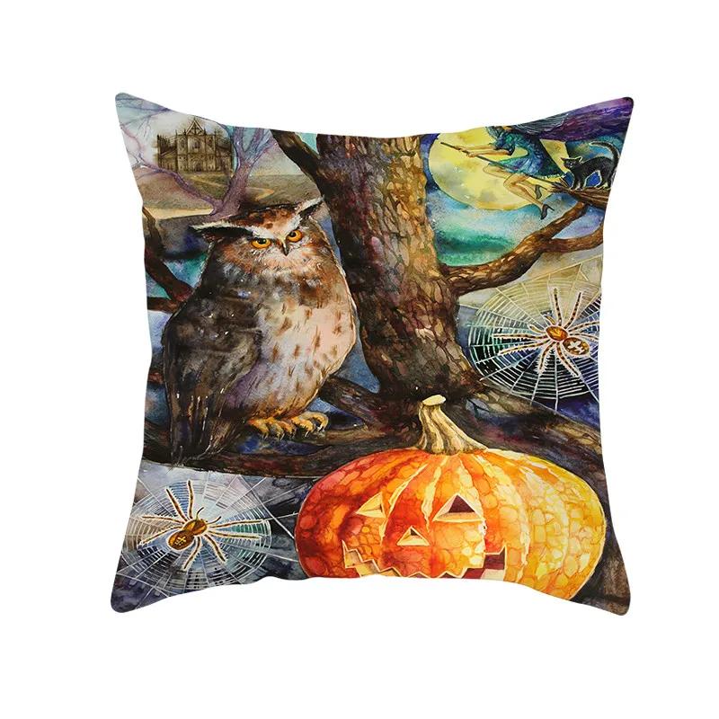 Halloween Style Decorative Cushion Cover Horror Pattern Polyester Pillowcase Pillow Cover For Sofa Home Room Festival Decor