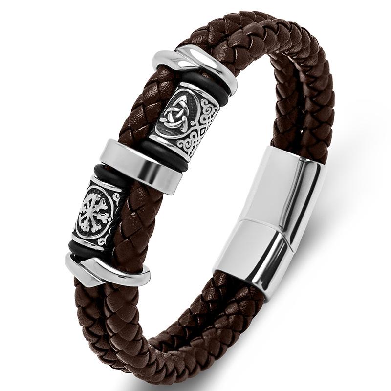 Bracciale Vikingo Fatto a Mano in Pelle e Acciaio Inossidabile per Uomo Accessorio di Moda