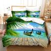 Tropical Landscape Polyester Duvet Cover Sets King Full With Pillowcase Coconut Trees Sea Sunset Natural View Large Sun Pattern