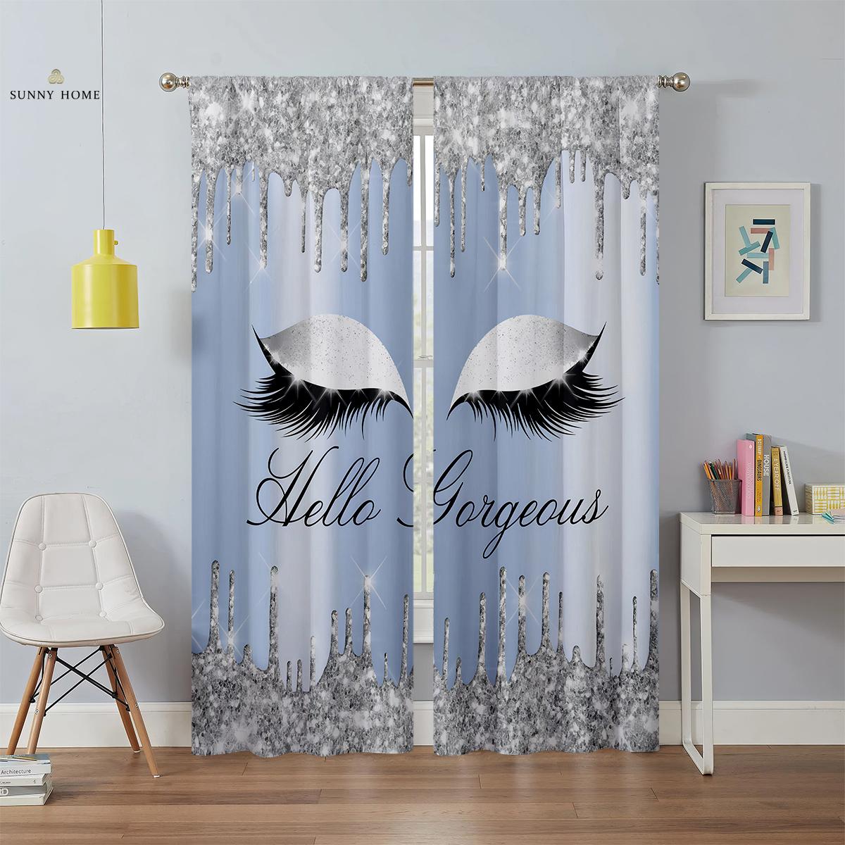 

Customwindow Curtains Dreamy Colorful Shiny Unicorn Eyelash Print Print Print Children Room Living Space Kitchen Areacurtains W50xH140(CM)x2PCS&Grommet Top
