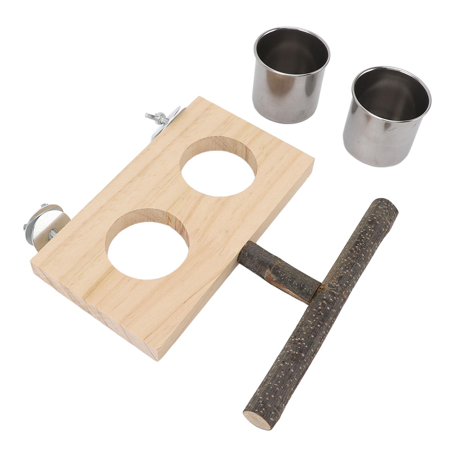 

Bird Cage Feeder with Perch Stand Stainless Steel Food Cup Bird Wooden Feeding Bowl for Parakeets Cockatiels