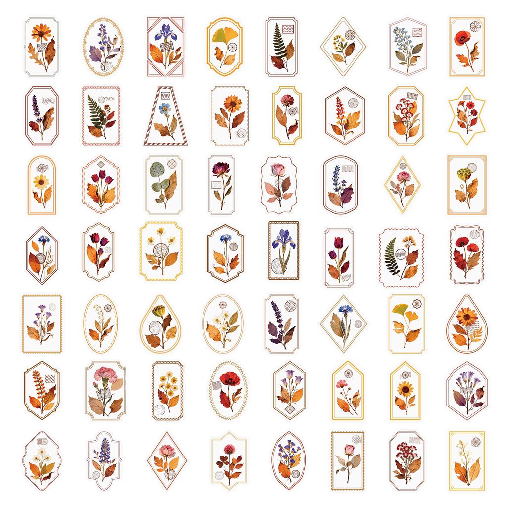 50Pcs/Set Retro Flower Stamps Series 02 PET Stickers Waterproof DIY Fashion Doodle Decals Stickers