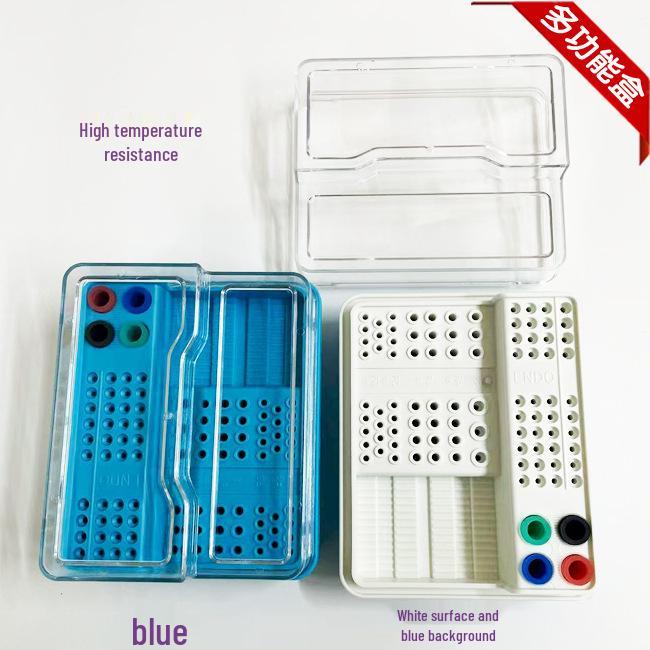 Многофункциональный стерилизационный бокс для стоматологии: Файл для корневых каналов, Расширитель, Держатель шлифовальной головки White Surface Blue Base