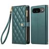 For Google Pixel 9/9 Pro Case Multi Card Slots Zipper Rhombus Leather Phone Cover with Wrist Strap