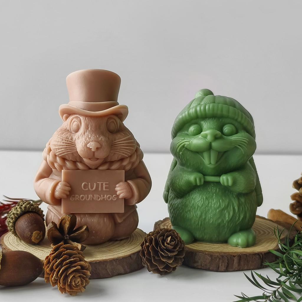 DIY Aroma Plaster Resin Ornament Animal Mould Handmade Soap Candle Making Supplies 3D Cute Groundhog Silicone Candle Mold