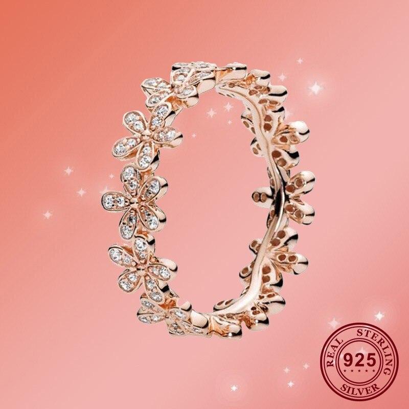 925 Sterling Silver Chrysanthemum Flower Pan Rings Overlay Women Jewelry Rings Couple Wedding Ring Sparkling Cz Gift